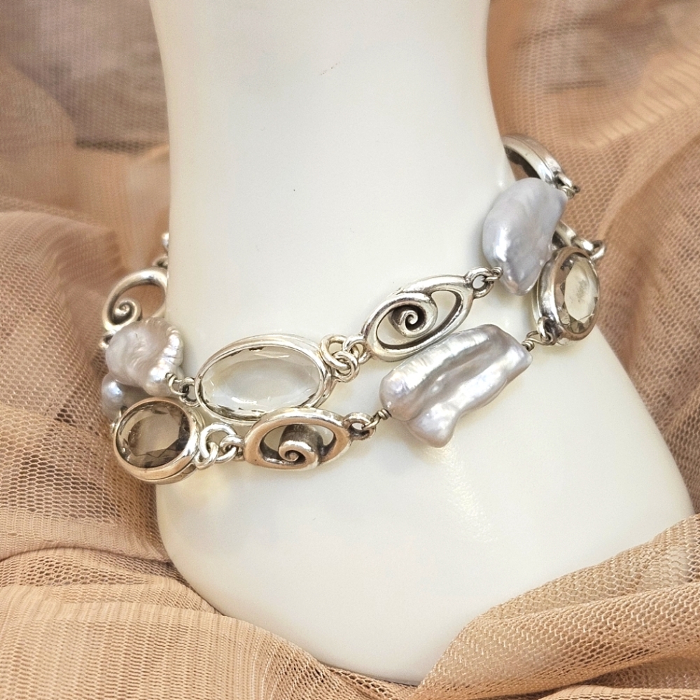 NWT Brighton 7th Heaven Freshwater Pearl Multi Strand Bracelet Silver Plated